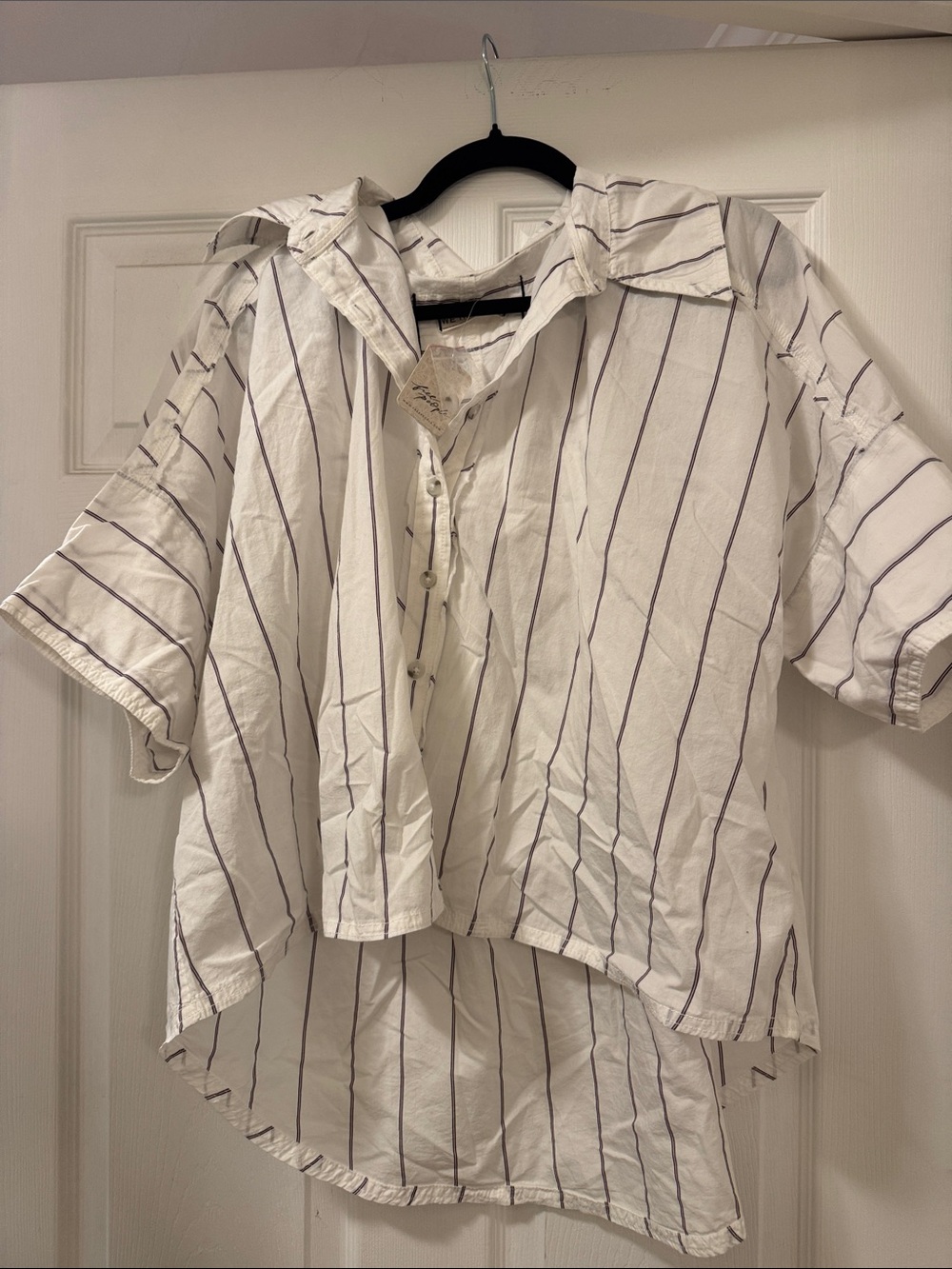 Free People White Button-Front Striped Hooded Shirt